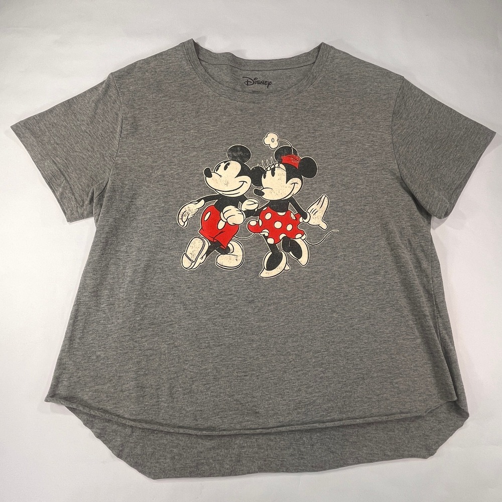 Disney Mickey Minnie Mouse Graphic T Shirt Womens XXL Gray Cotton Blend Tee Top